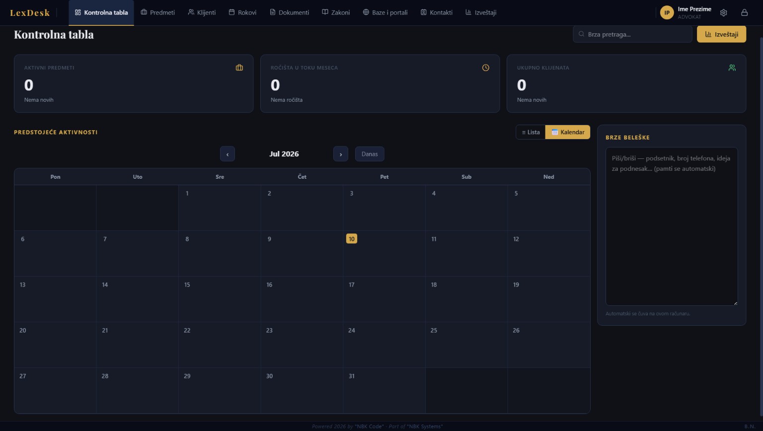 LexDesk — kontrolna tabla