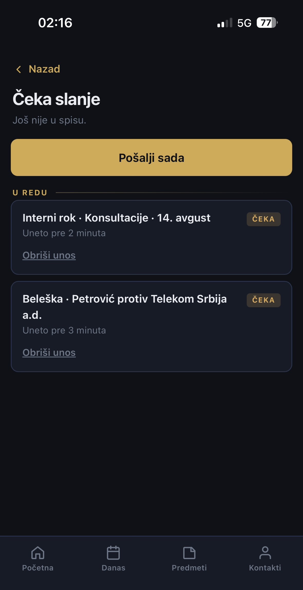 LexDesk Companion red Čeka slanje sa rokom i beleškom